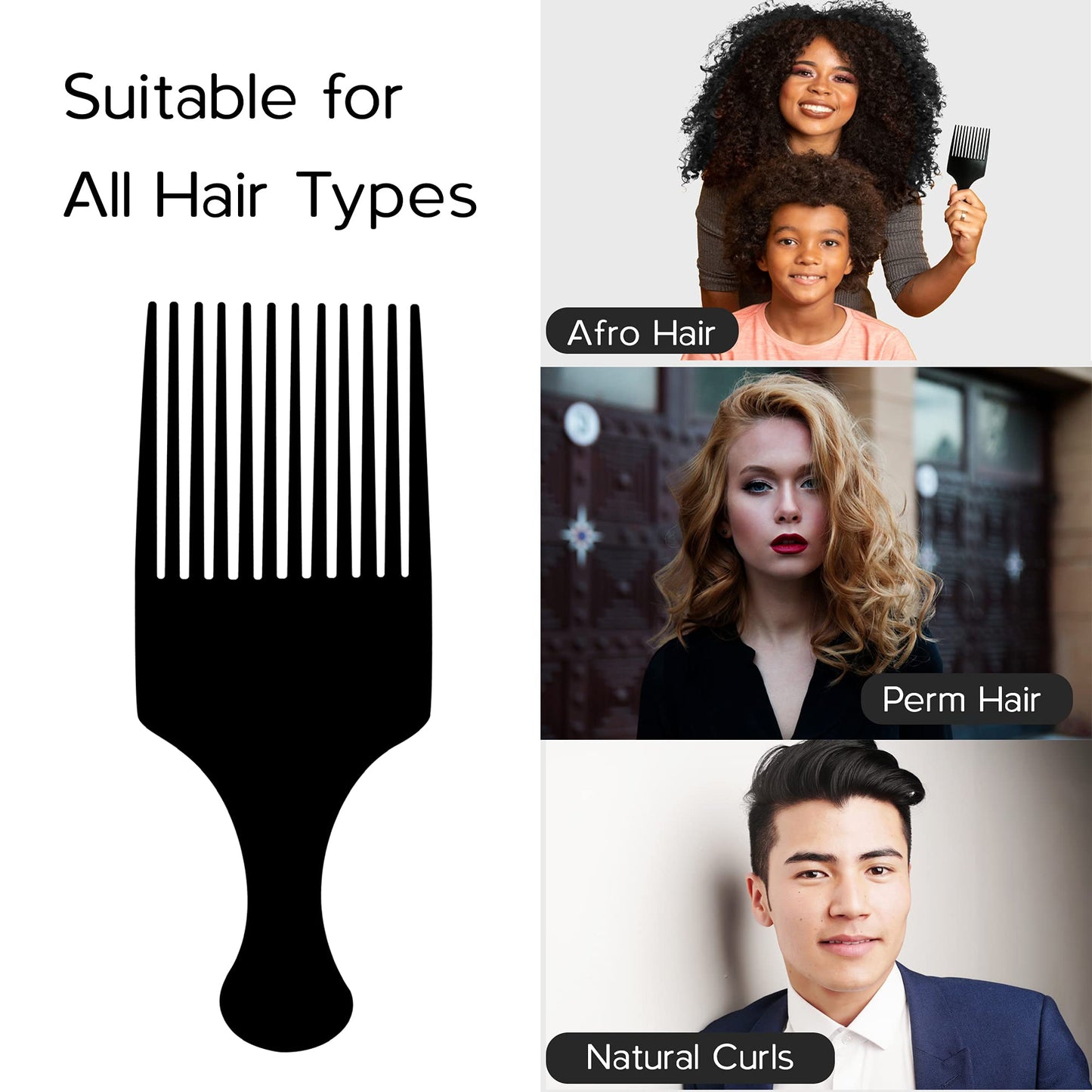 Two pack black wide tooth afro pick combs for curly hair