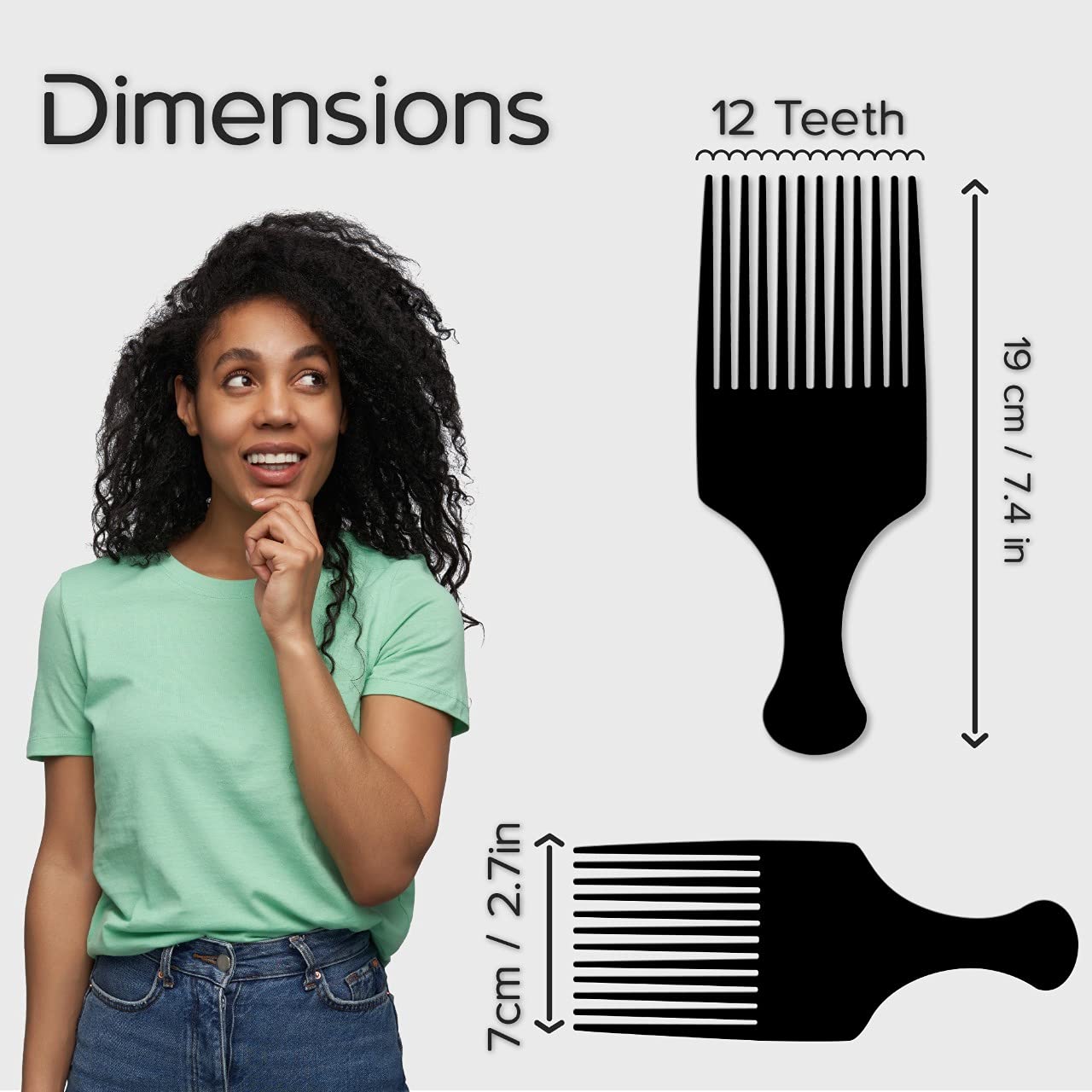 Close up of smooth rounded teeth on Boorika afro pick comb