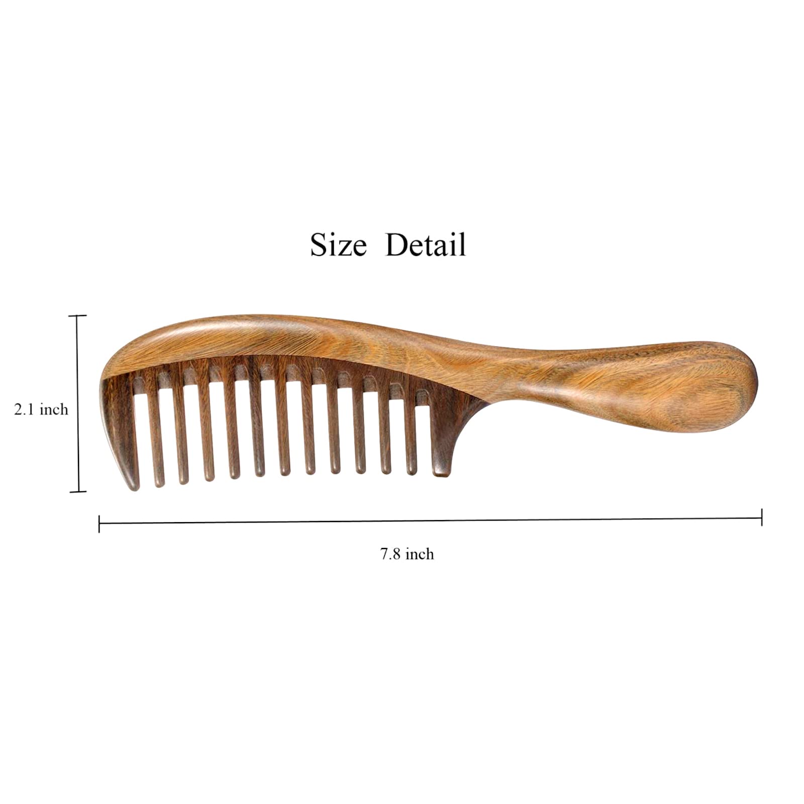 Close up of the handmade wide teeth on the Louise Maelys green sandalwood comb showing smooth edges
