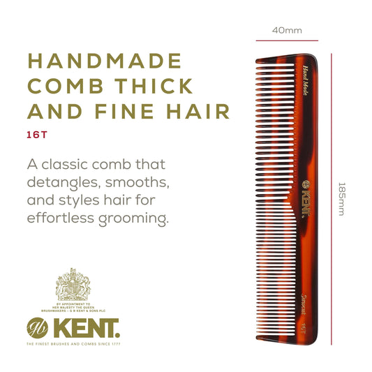 Kent 16T handmade dressing table comb showing smooth dual teeth