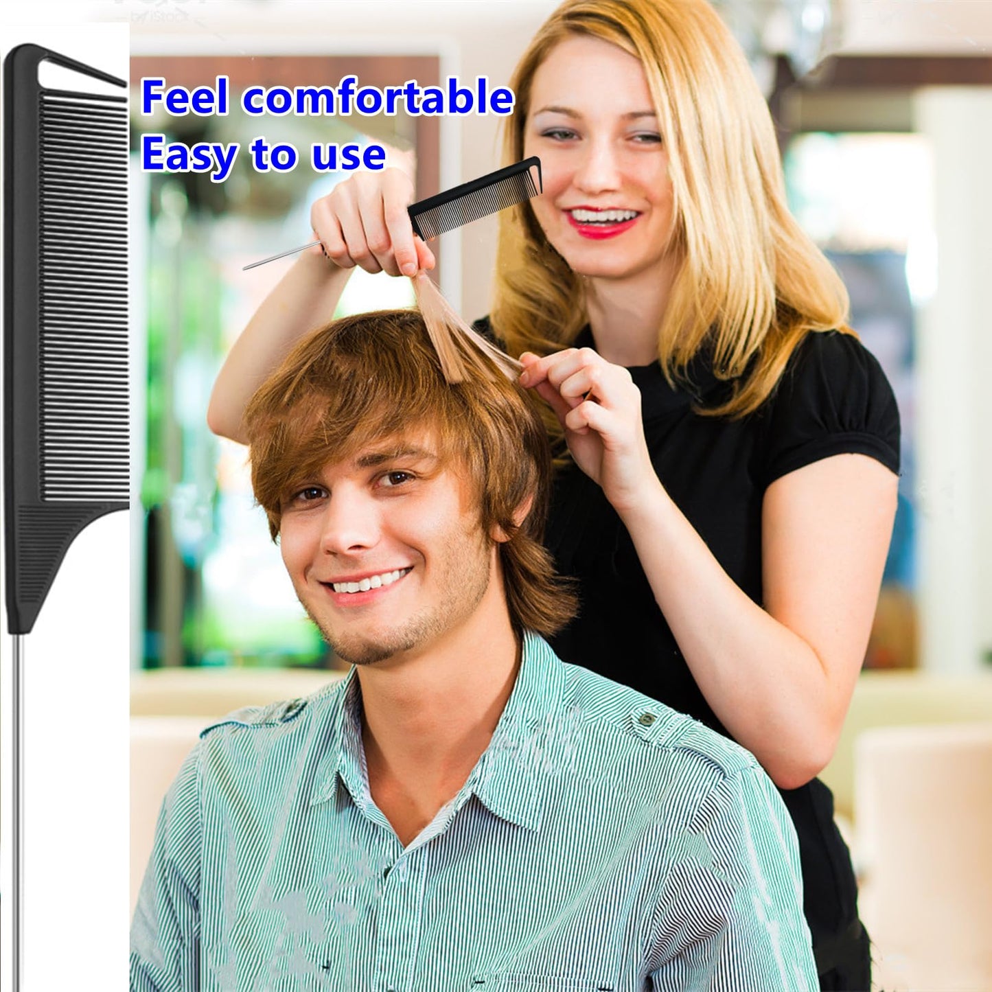 Metal rat tail parting combs included in Luumxai styling kit