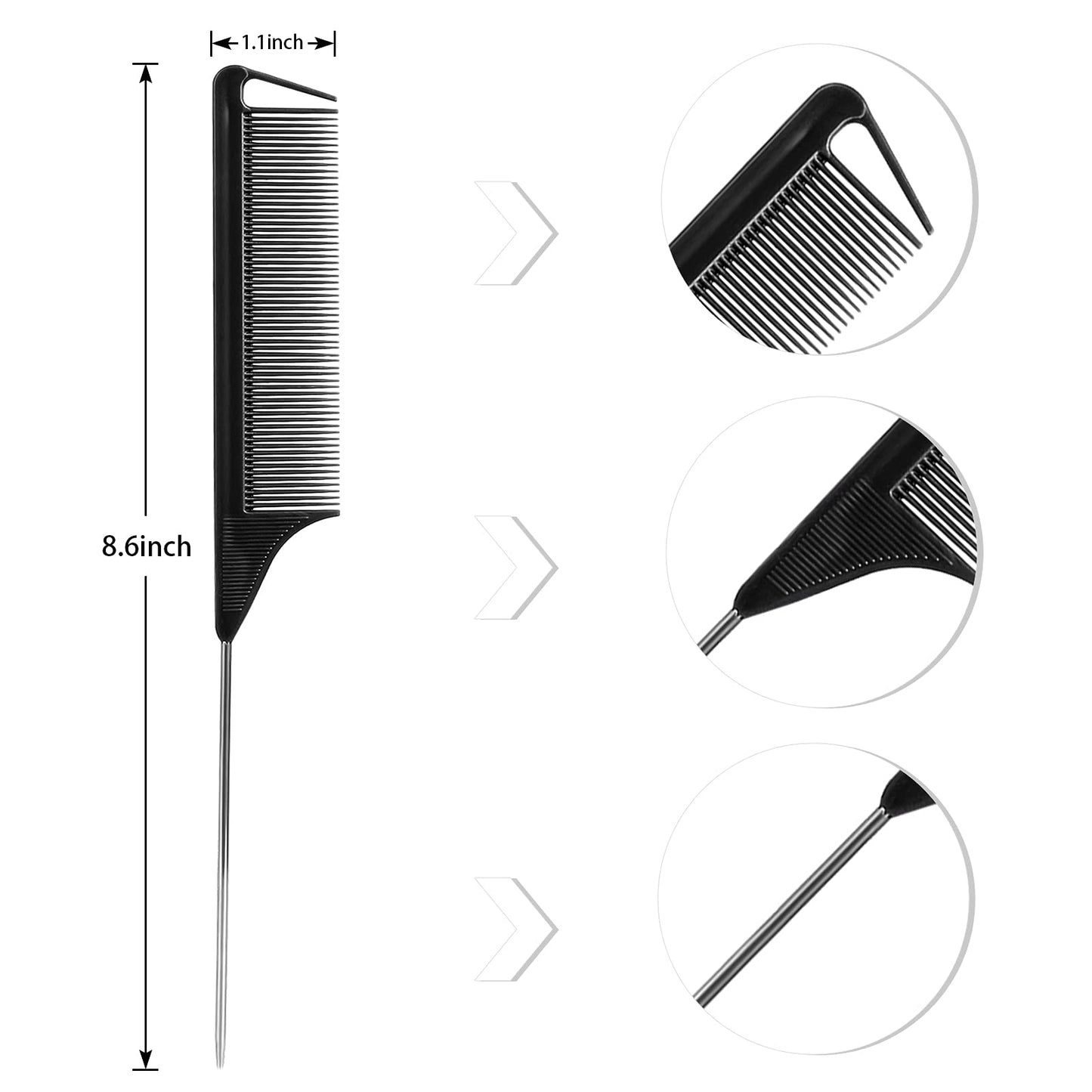 Side view of professional salon hair styling comb set