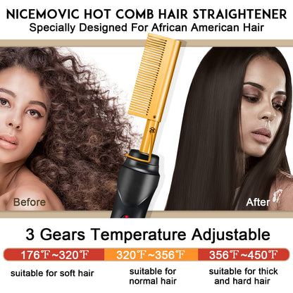 Nicemovic hot comb showing temperature control buttons