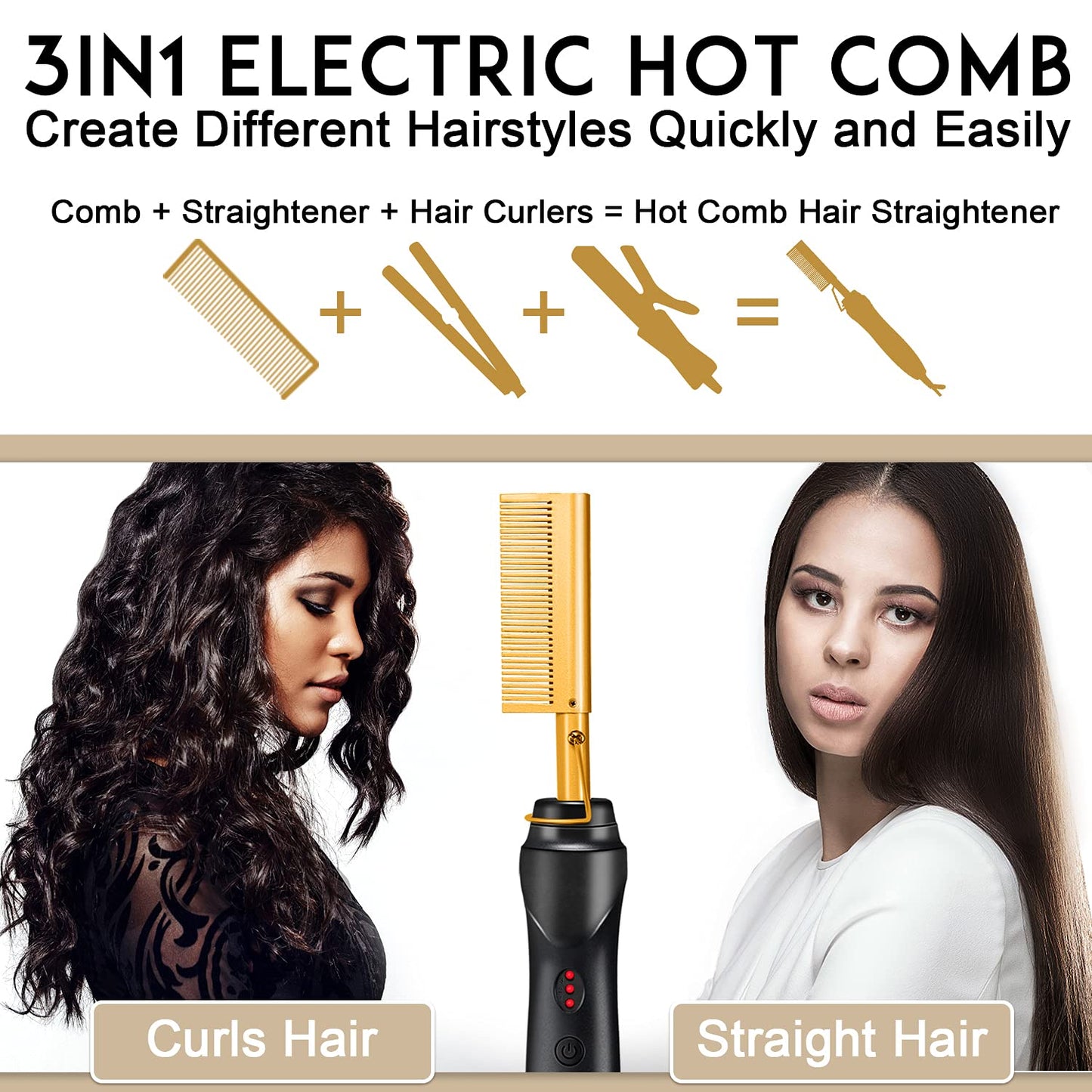 Side profile of Nicemovic hair straightening brush with handle