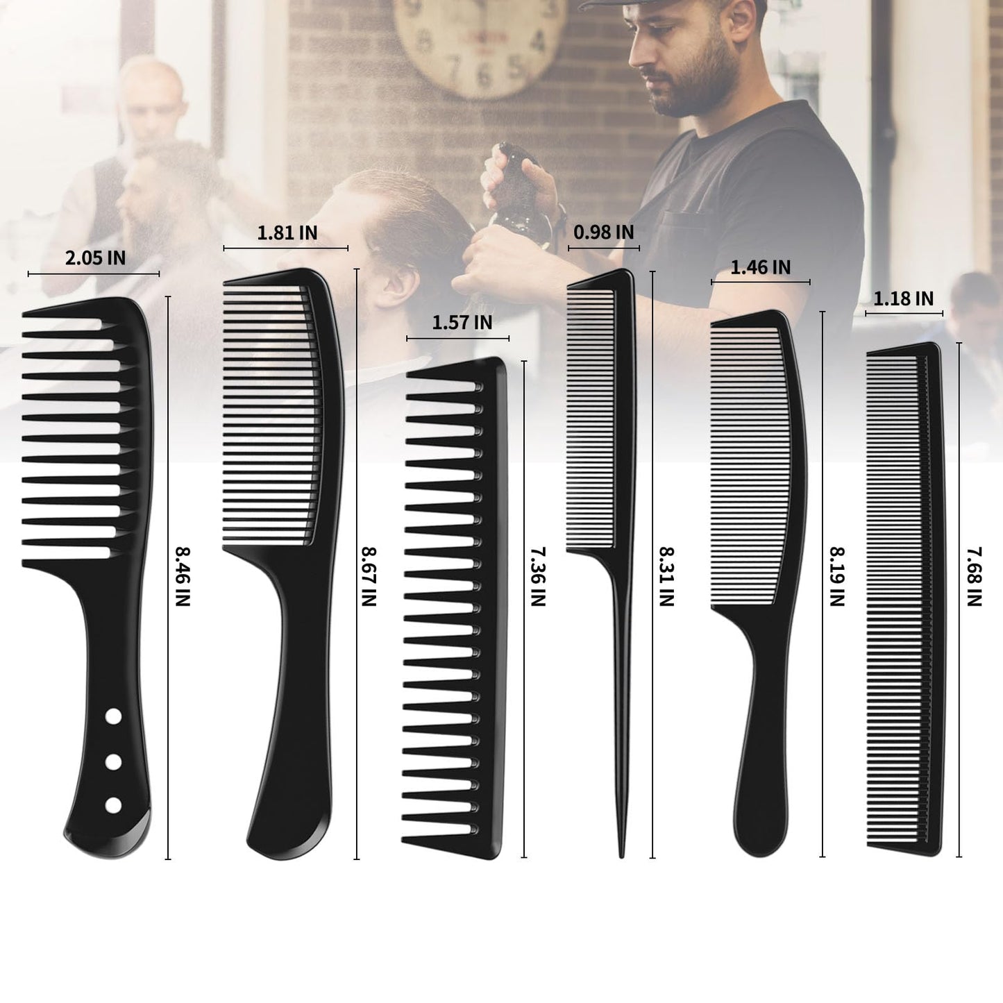 Full collection of Kolavia black hair styling combs arranged