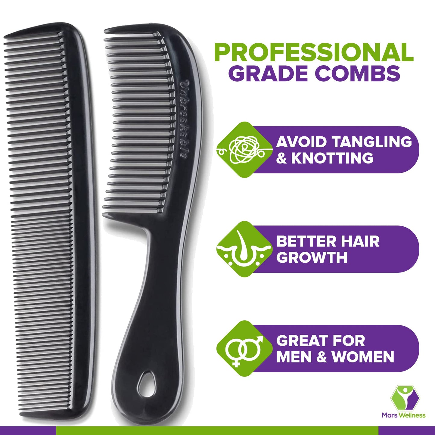 Black styling combs set for hair parting and teasing