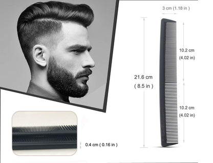 Close up of fine and wide teeth on the anti static barber cutting comb.