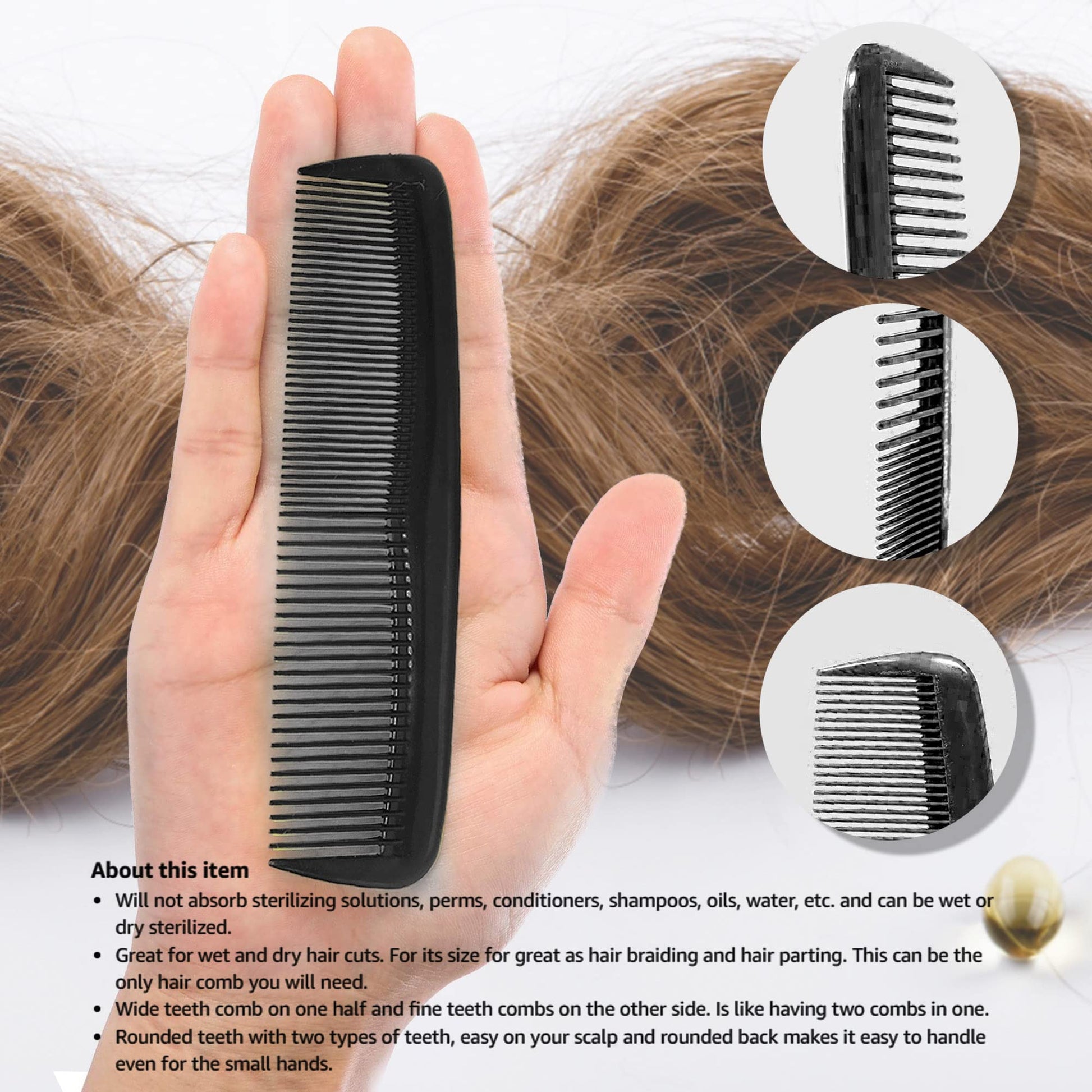 Durable flexible mens comb close up of fine and wide teeth