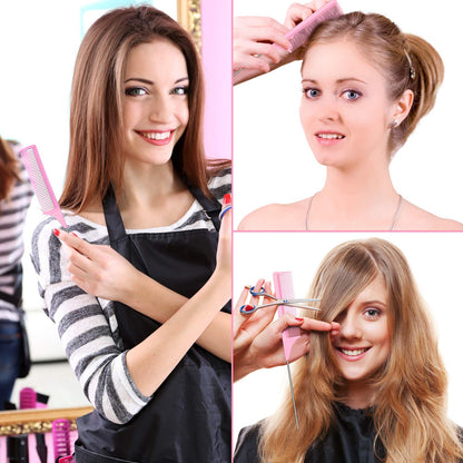 Three pink carbon fiber styling combs arranged for salon use
