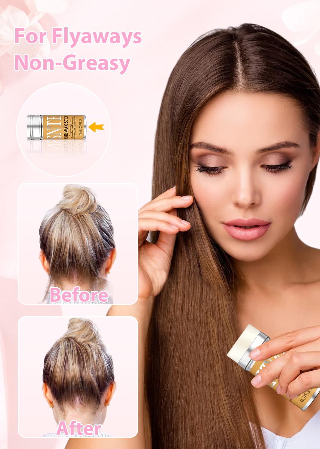 Close up of E-Dunia hair wax stick application on hair