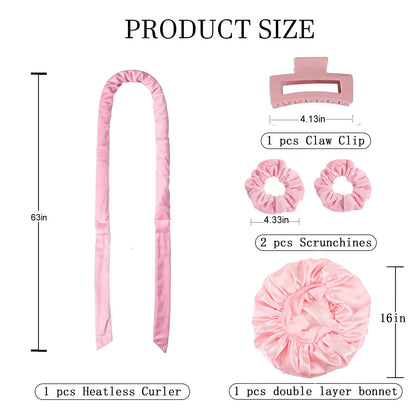Fgail overnight no heat curling rod with matching pink scrunchies and claw clip
