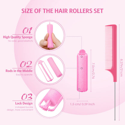 Close up view of the zero point five nine inch pink flexible sleeping curlers for heatless styling