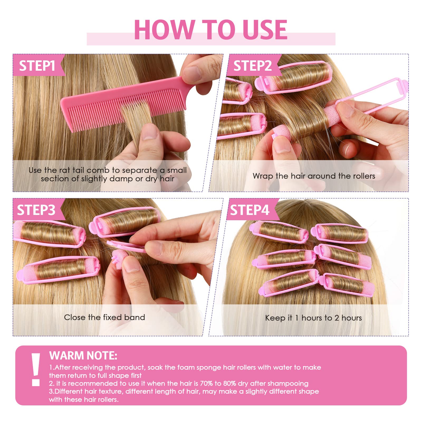 Premium stainless steel rat tail comb included in the overnight sponge hair curler kit