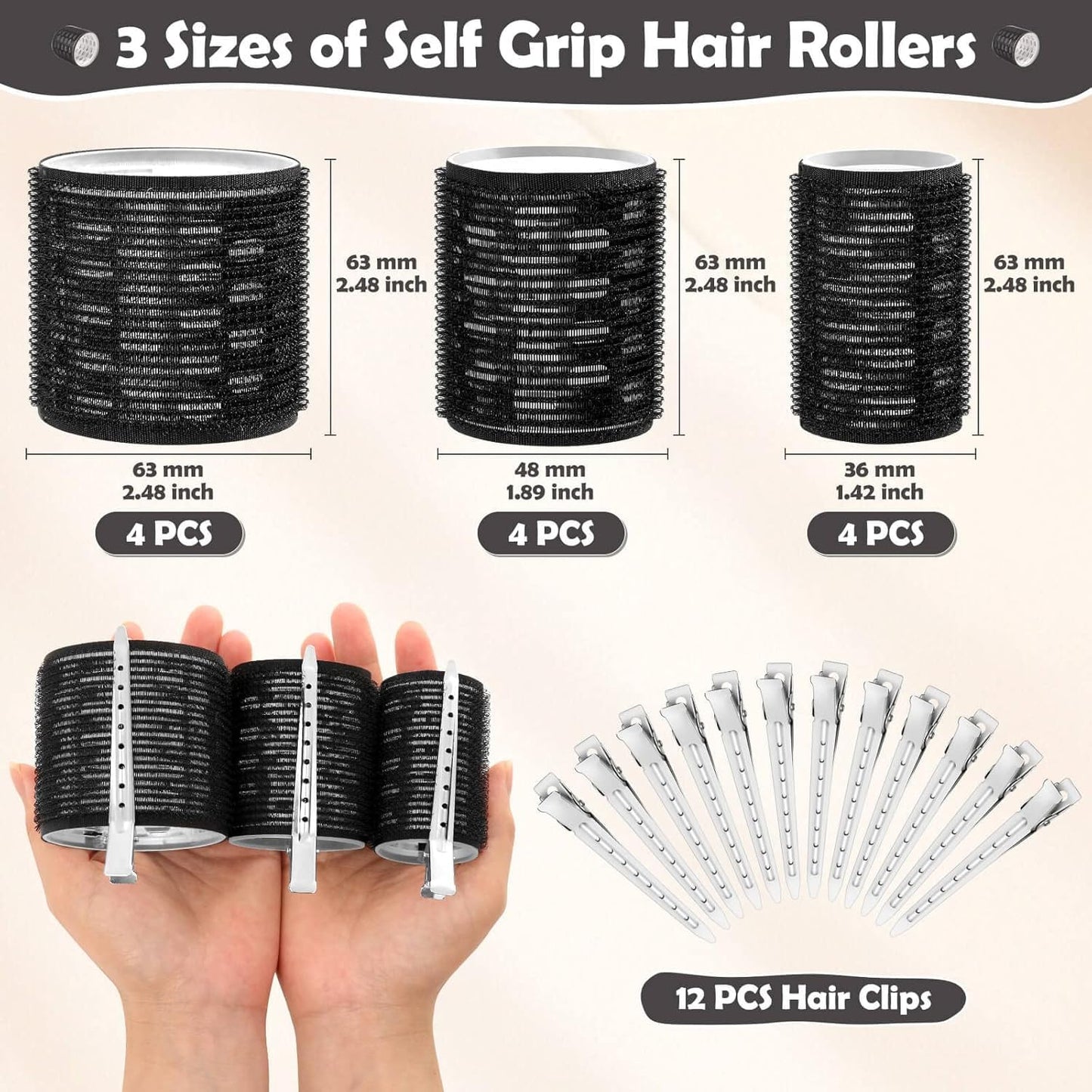 Model displaying how to secure the jumbo sixty three millimeter aluminum roller into long hair using a metal clip