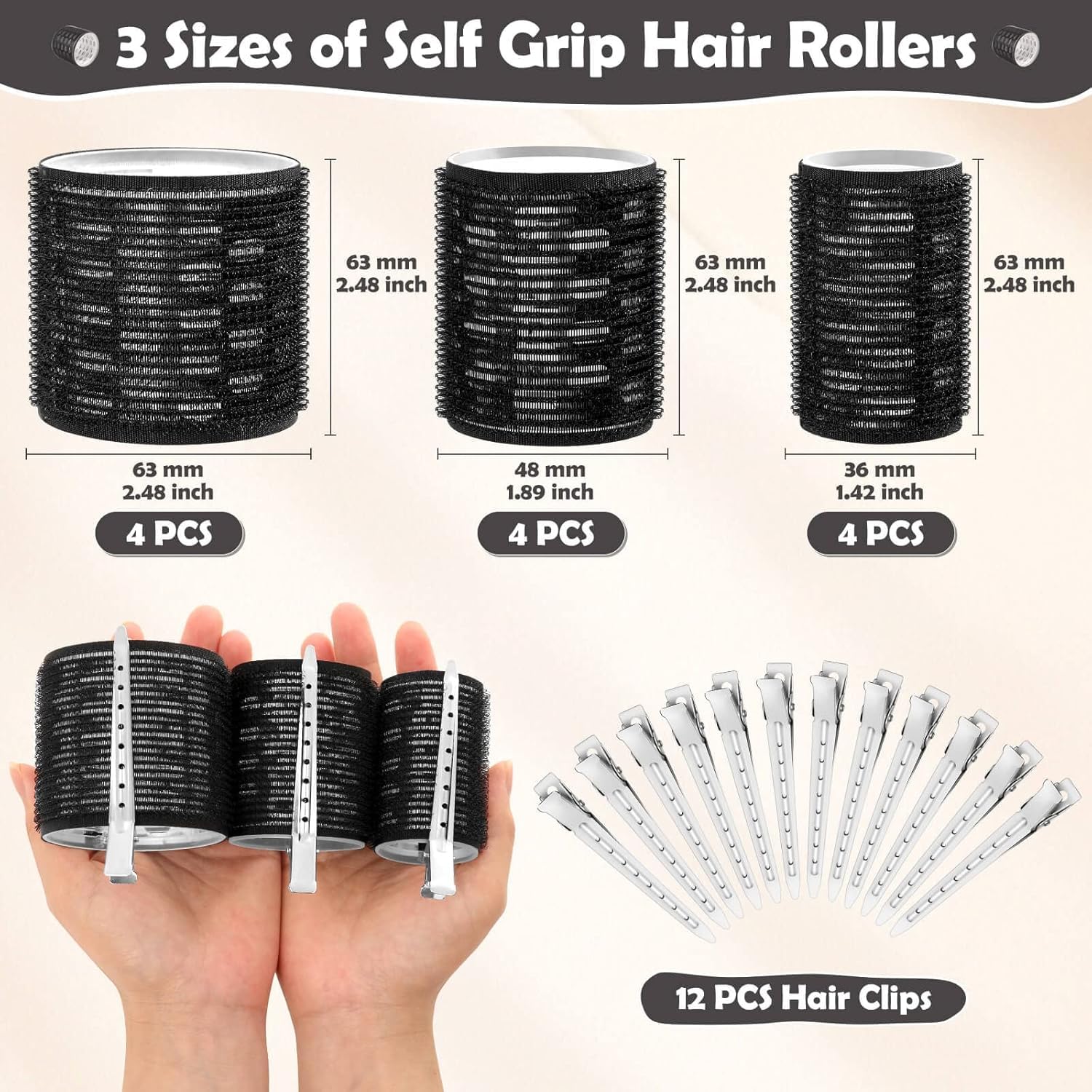 Model displaying how to secure the jumbo sixty three millimeter aluminum roller into long hair using a metal clip