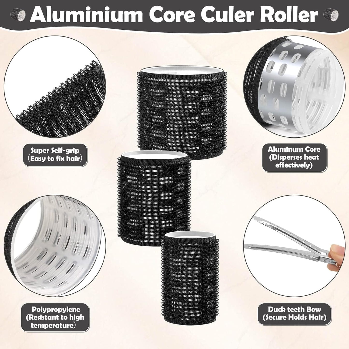 Full kit breakdown of the Tetutor heatless styling set including multi size rollers and stainless steel securing clips