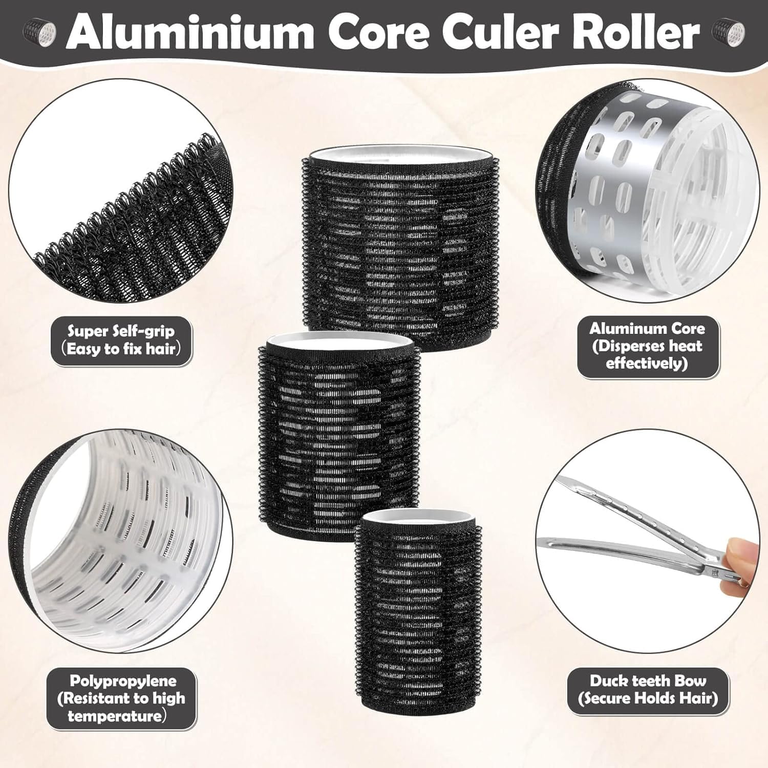 Full kit breakdown of the Tetutor heatless styling set including multi size rollers and stainless steel securing clips