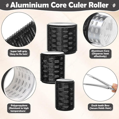 Full kit breakdown of the Tetutor heatless styling set including multi size rollers and stainless steel securing clips