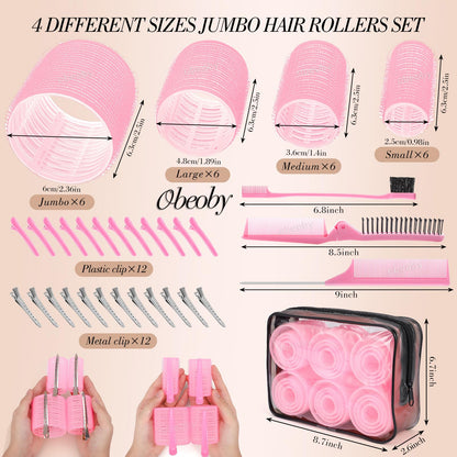 Obeoby heatless hair curlers collection displayed with pink styling clips