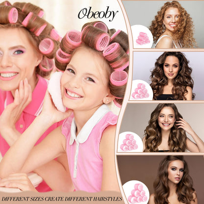 Obeoby hair rollers for women showing four different millimetre diameters