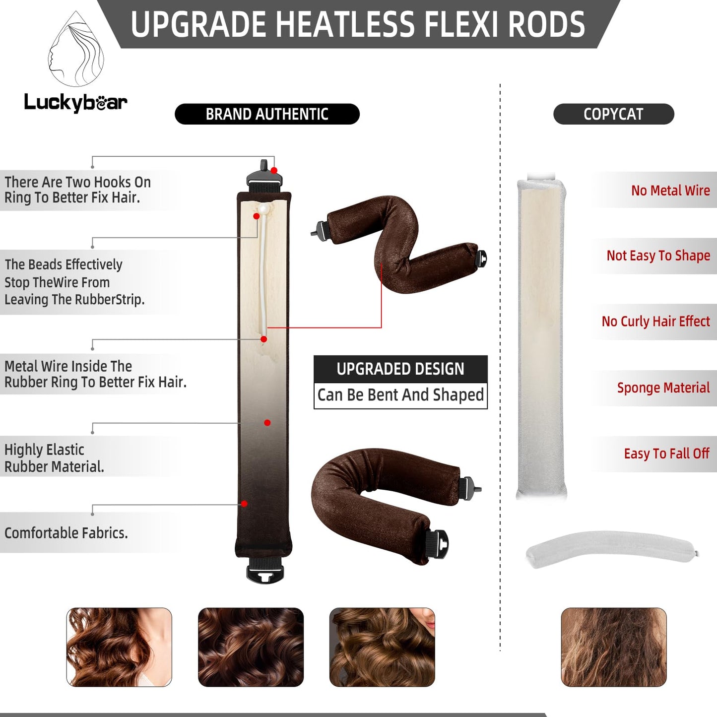 Demonstration of the flexible jumbo curling rods being wrapped into long hair for heat-free styling