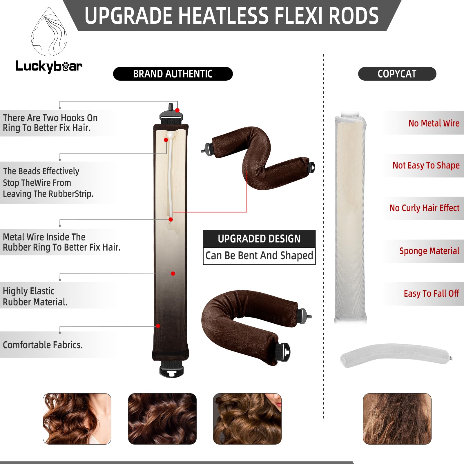 Demonstration of the flexible jumbo curling rods being wrapped into long hair for heat-free styling