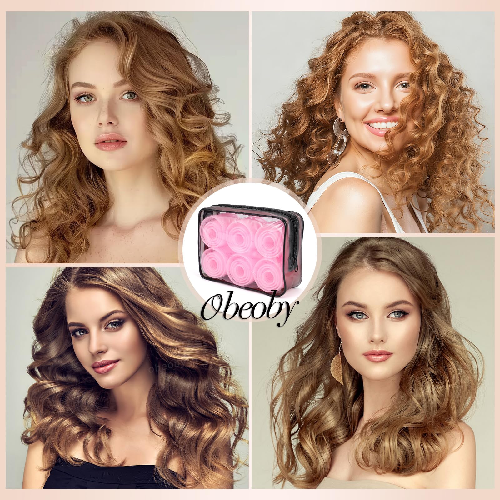 Obeoby fifty piece hair styling set unboxed showing all included pink accessories