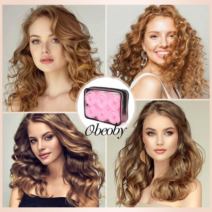 Obeoby fifty piece hair styling set unboxed showing all included pink accessories