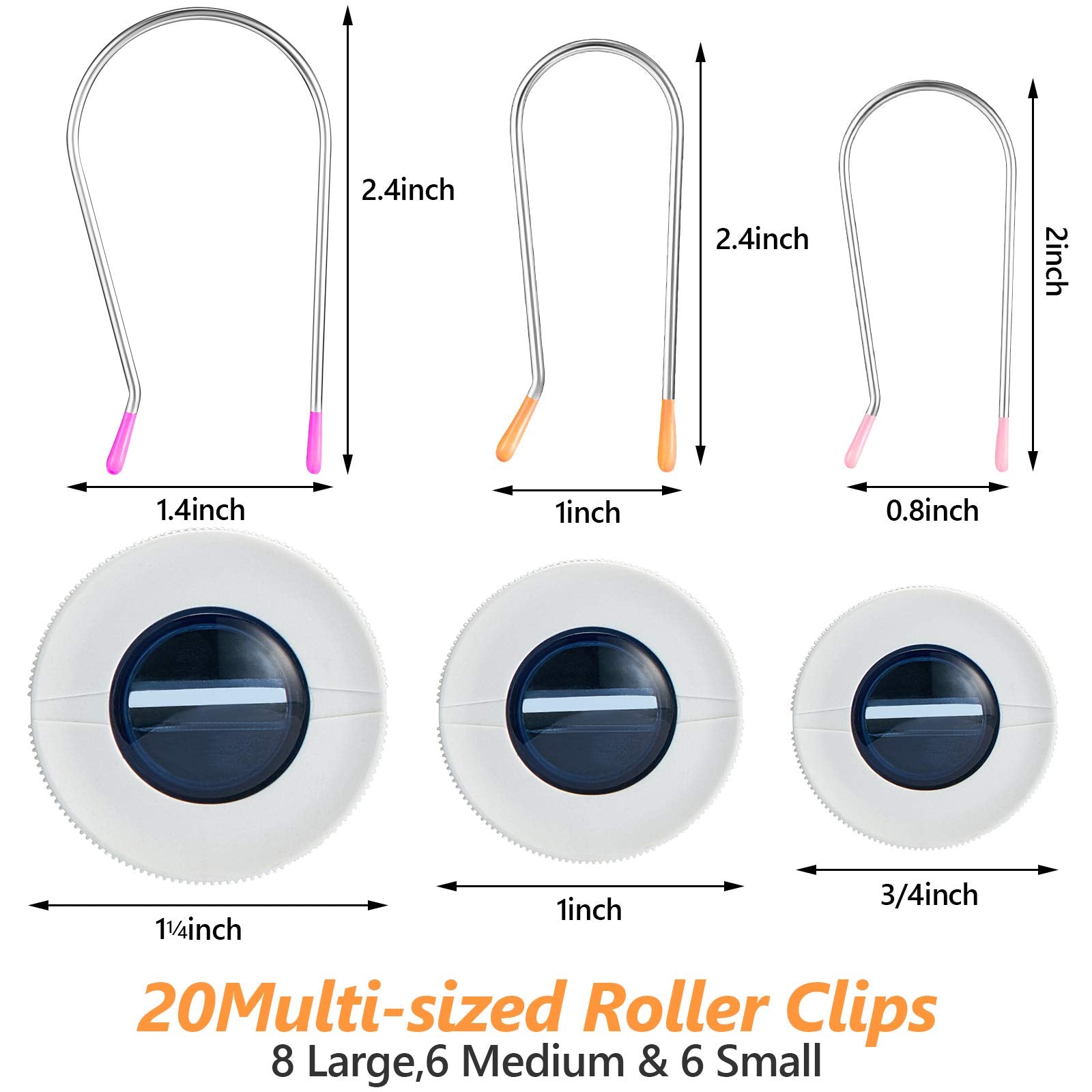 Pack of twenty hair curler replacement clips in three distinct sizes for different rollers.