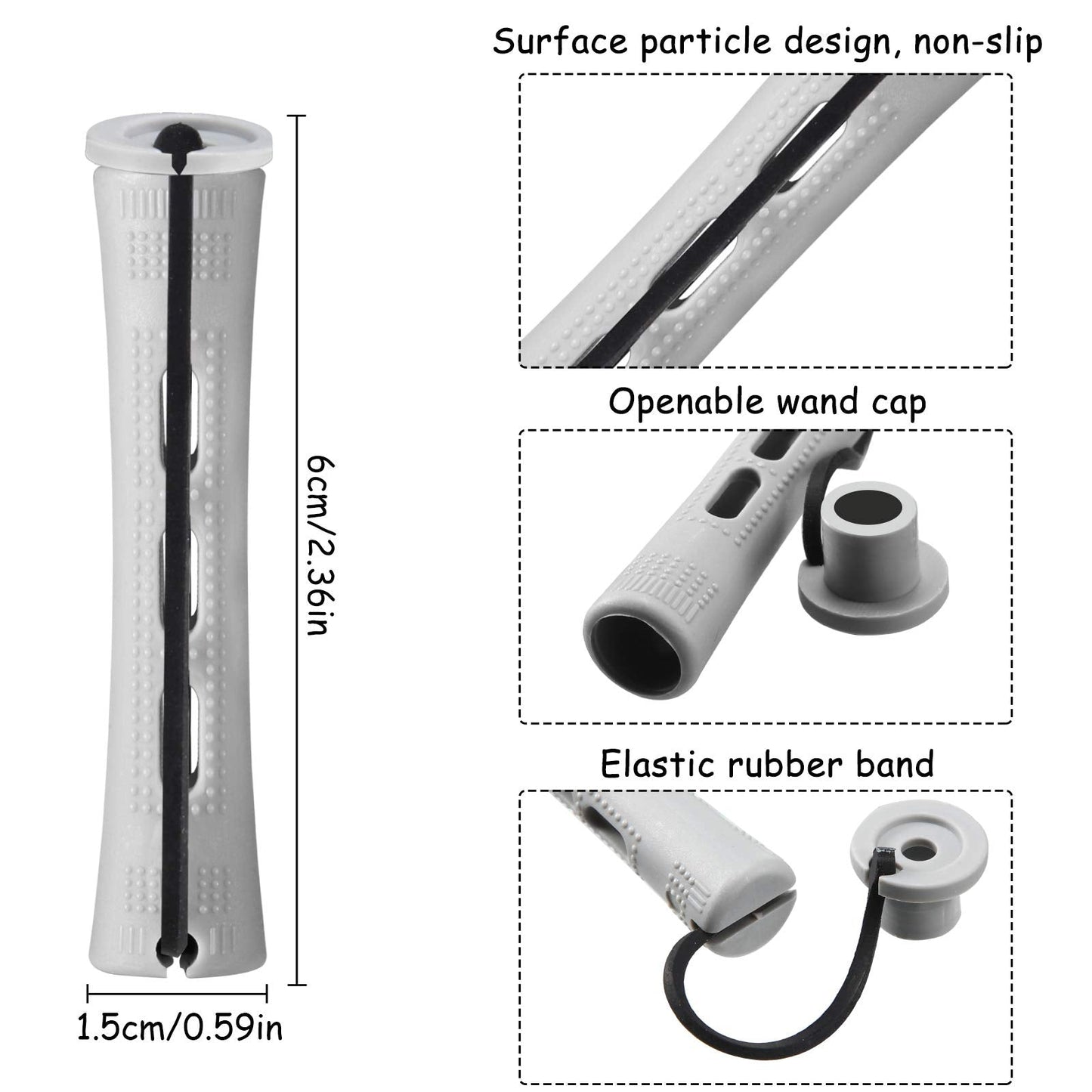 Close-up of a single gray WILLBOND cold wave rod highlighting the ventilation holes and elastic band.