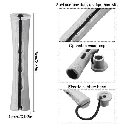 Close-up of a single gray WILLBOND cold wave rod highlighting the ventilation holes and elastic band.
