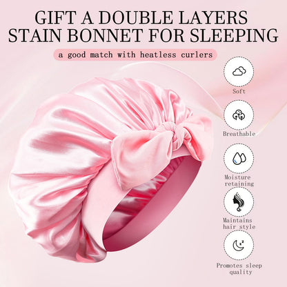 Pink heatless curling ribbon headband with matching satin scrunchies and hair claw clip