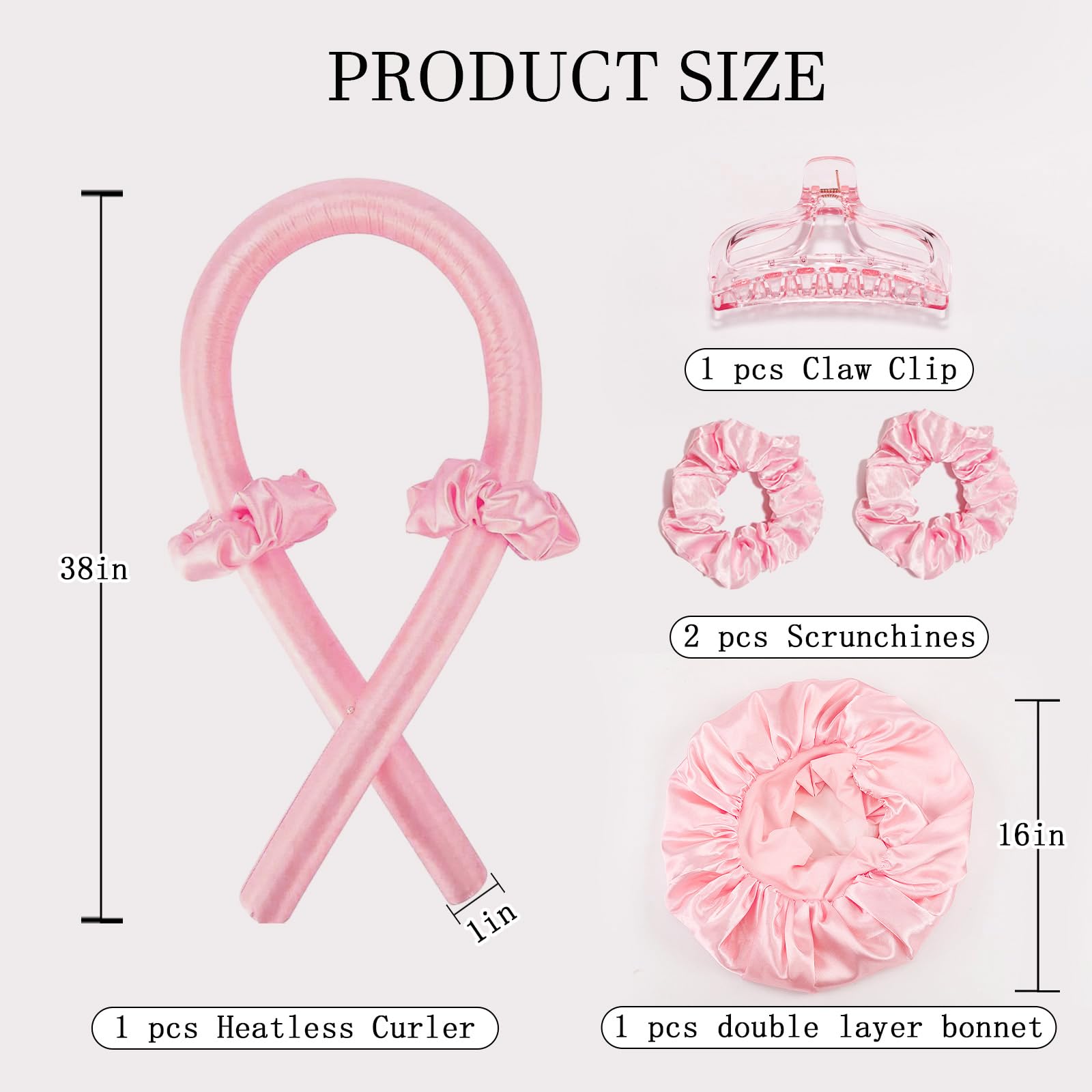 Double layer pink satin sleep bonnet included in the overnight hair curlers set
