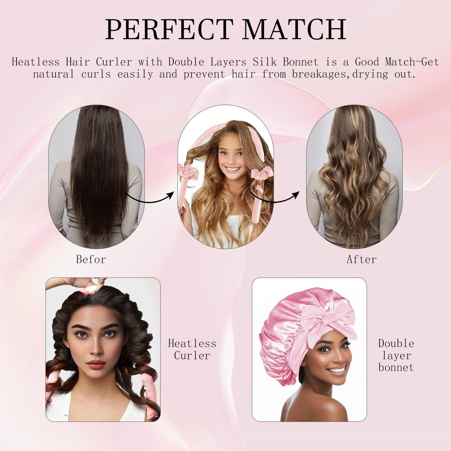 Soft pink hair curlers to sleep in for damage-free heatless waves and volume