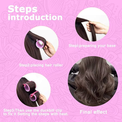 Premium pink hair rollers organized neatly with professional rat tail styling comb
