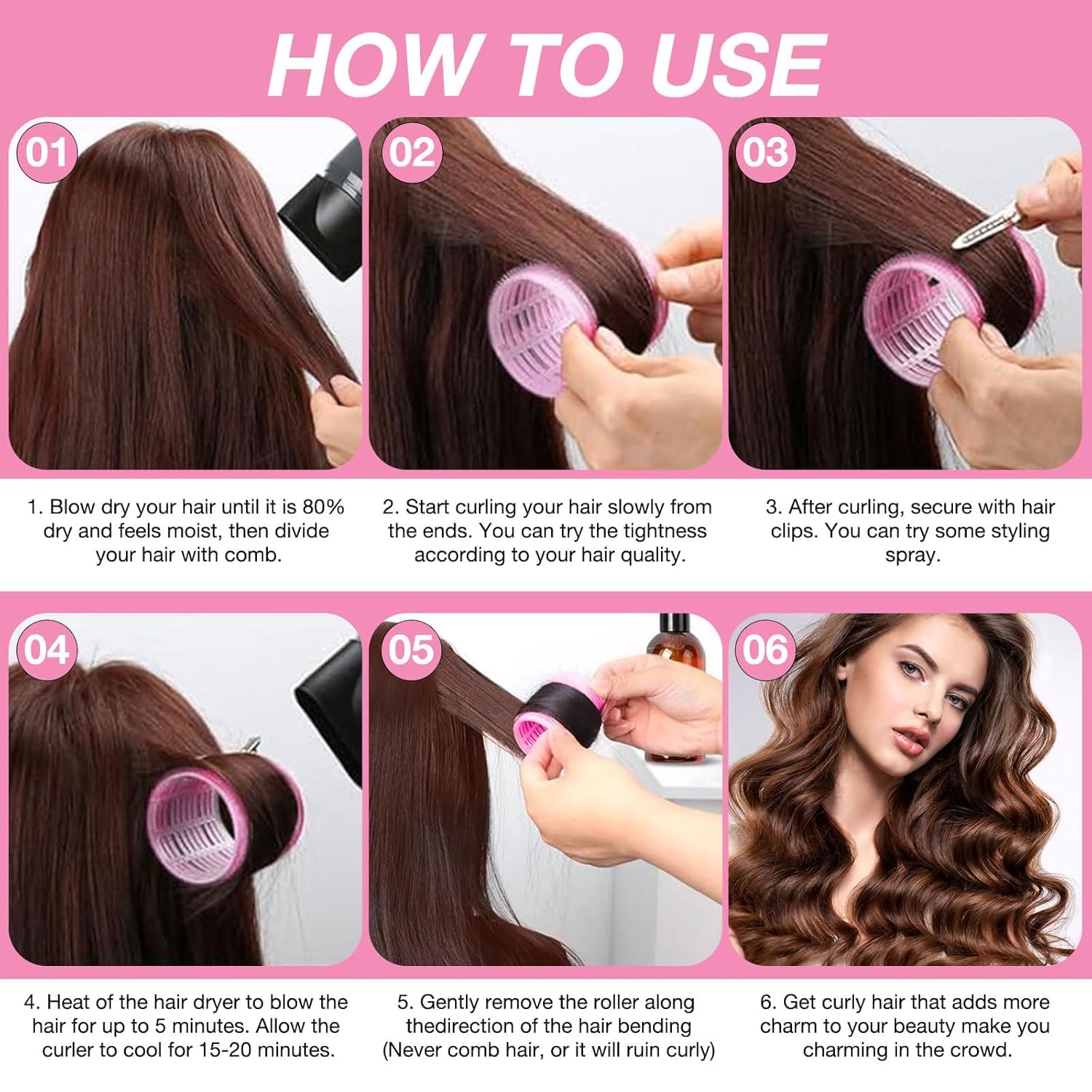 Demonstration of self grip roller sizes twenty-five to sixty millimeters for versatile hairstyles