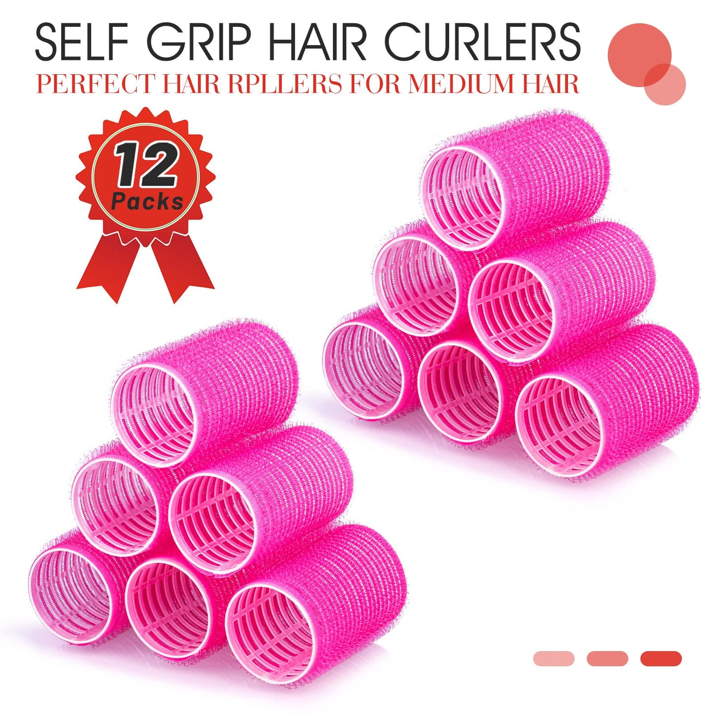 Pink self grip velcro hair rollers with stainless steel duckbill clips for salon style blowout
