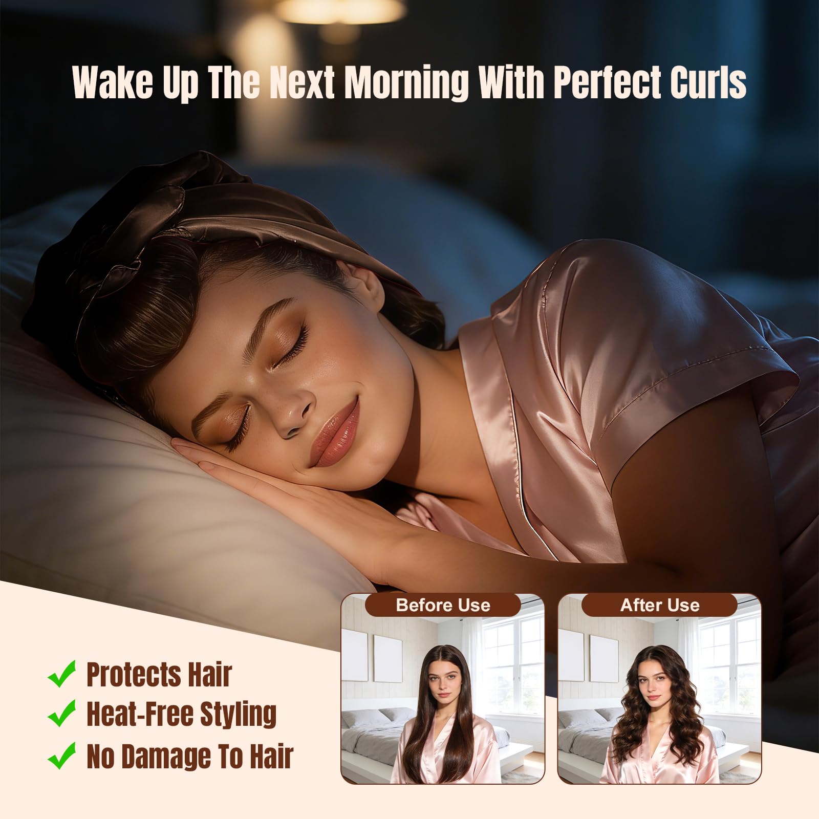 TULOBI 3 Piece Heatless Hair Curler set with Velcro fastener packaging