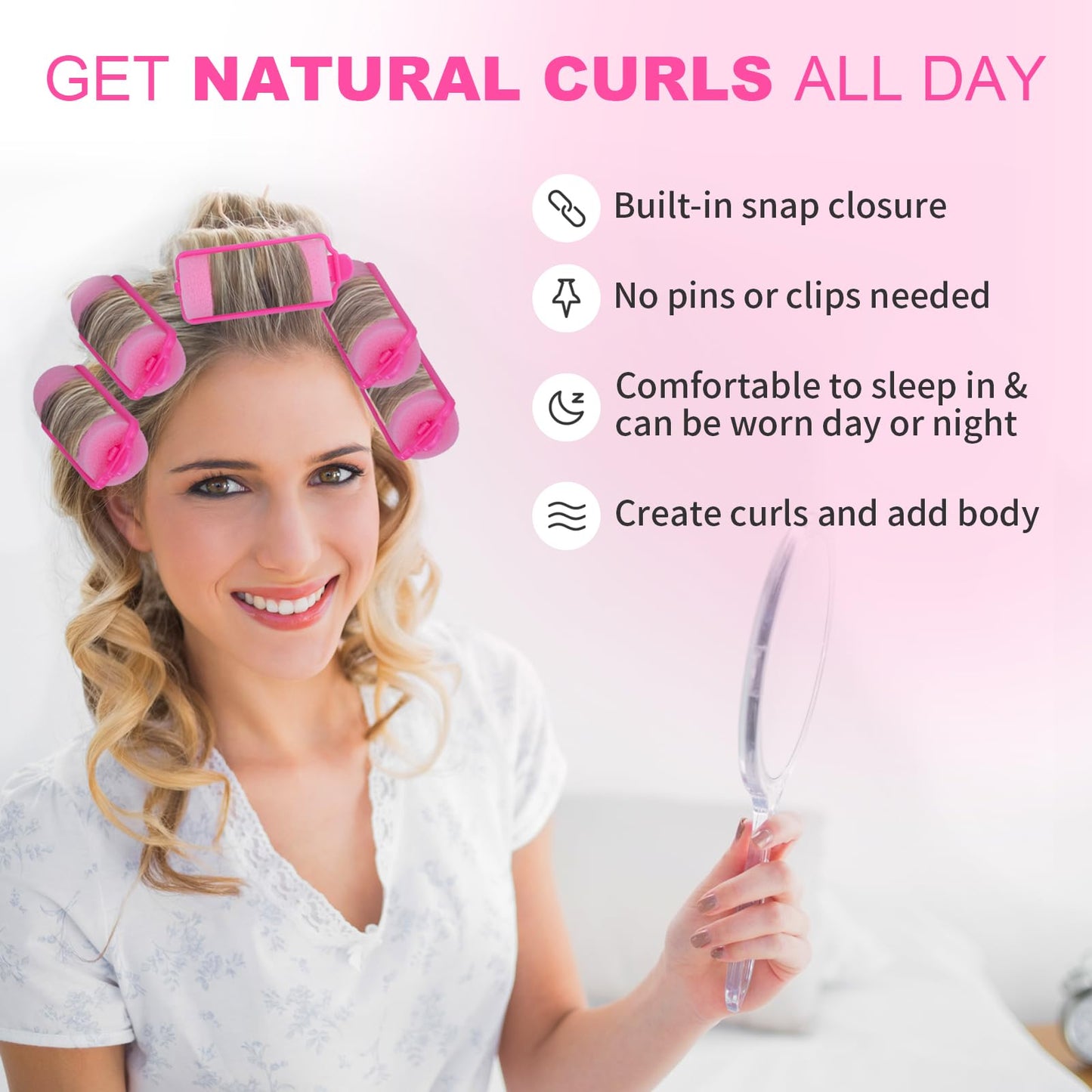 Close up of thirty six pieces pink sponge curlers showing flexible structure