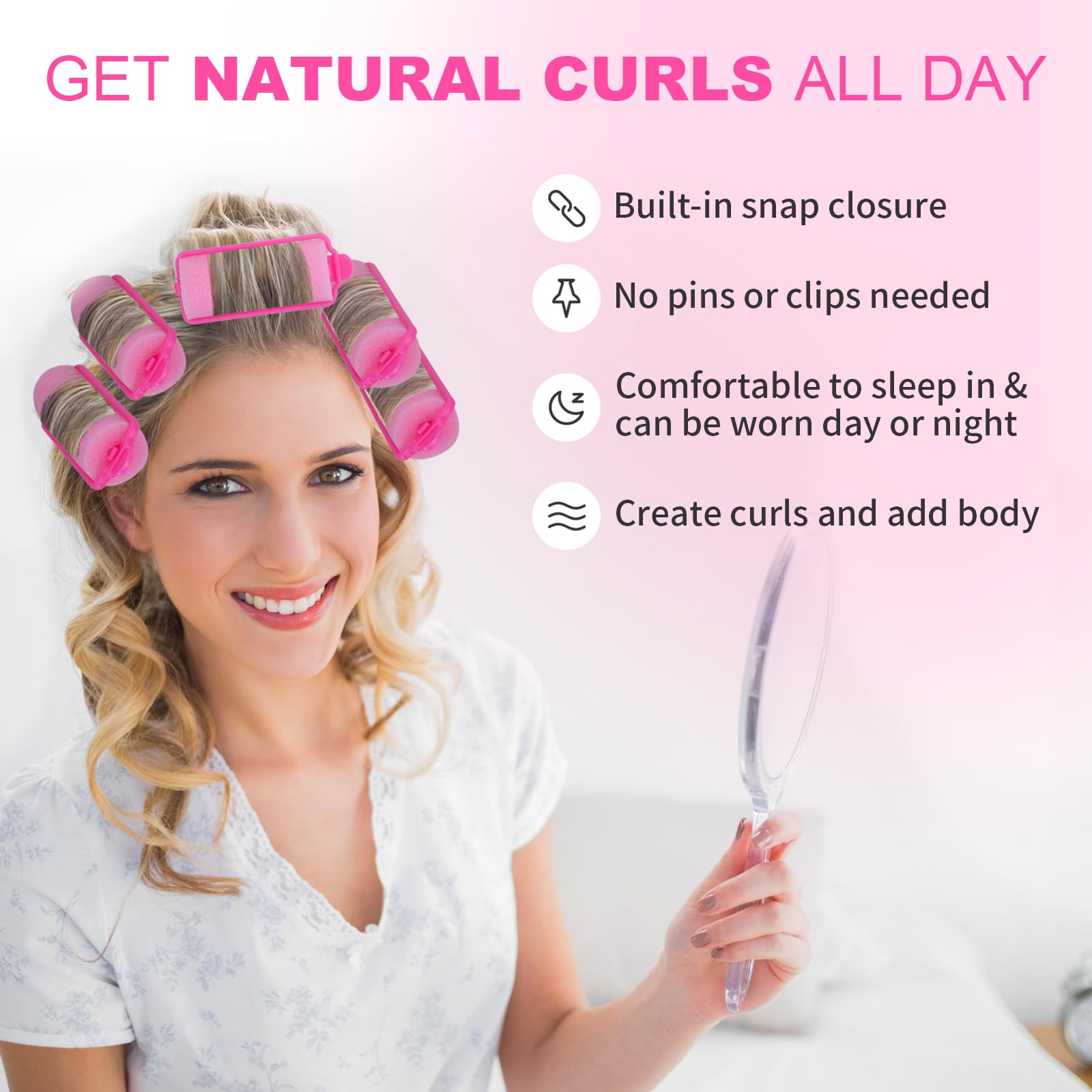 Close up of thirty six pieces pink sponge curlers showing flexible structure