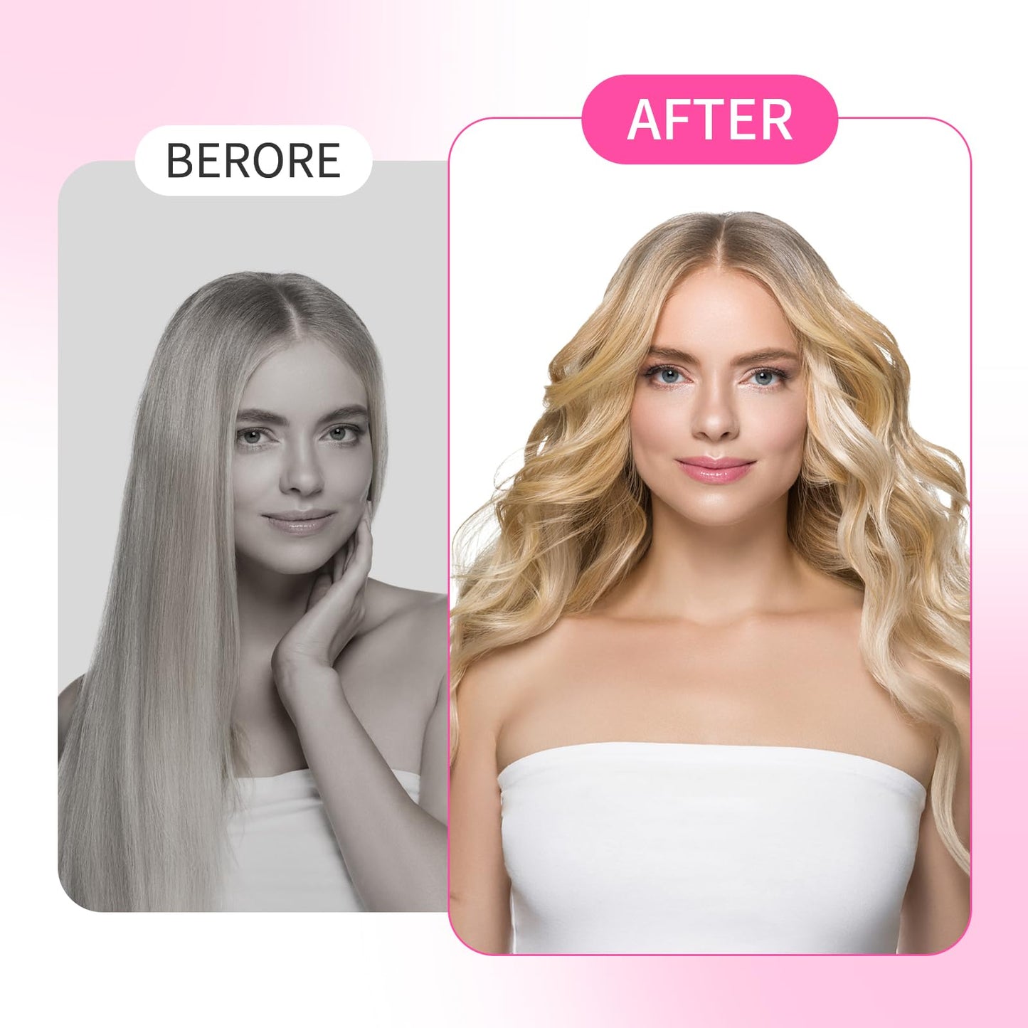 Overnight pink foam rollers laid out for heatless wavy hair styling