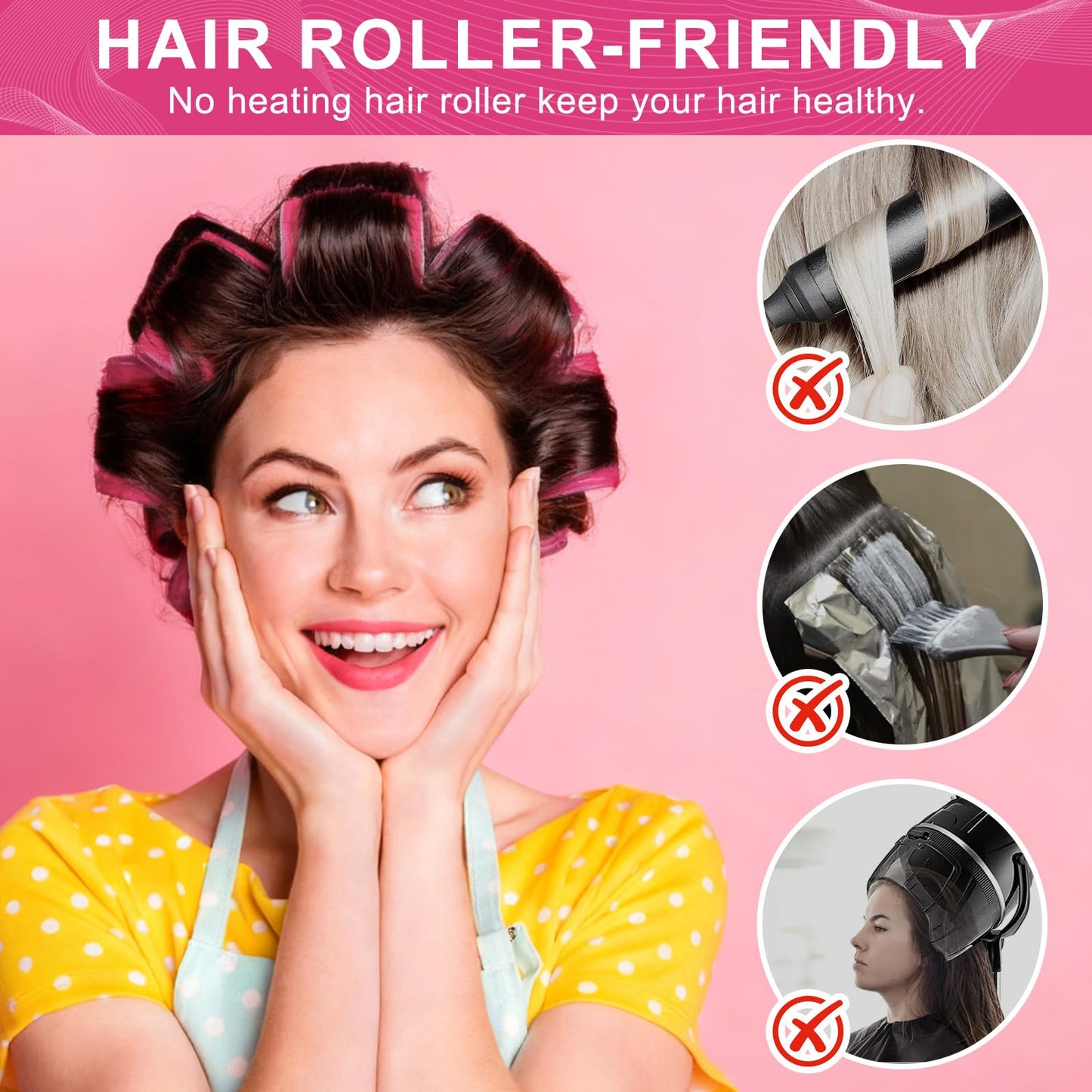 Using self grip rollers on damp hair for heatless styling