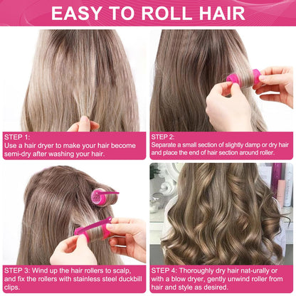 Besseek hair rollers set with securing clips arranged neatly