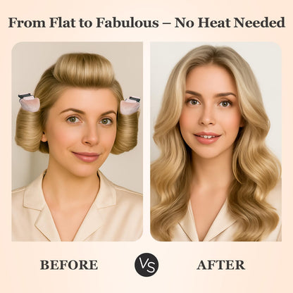 Demonstration of the flexible heatless hair rollers being wrapped into natural waves.