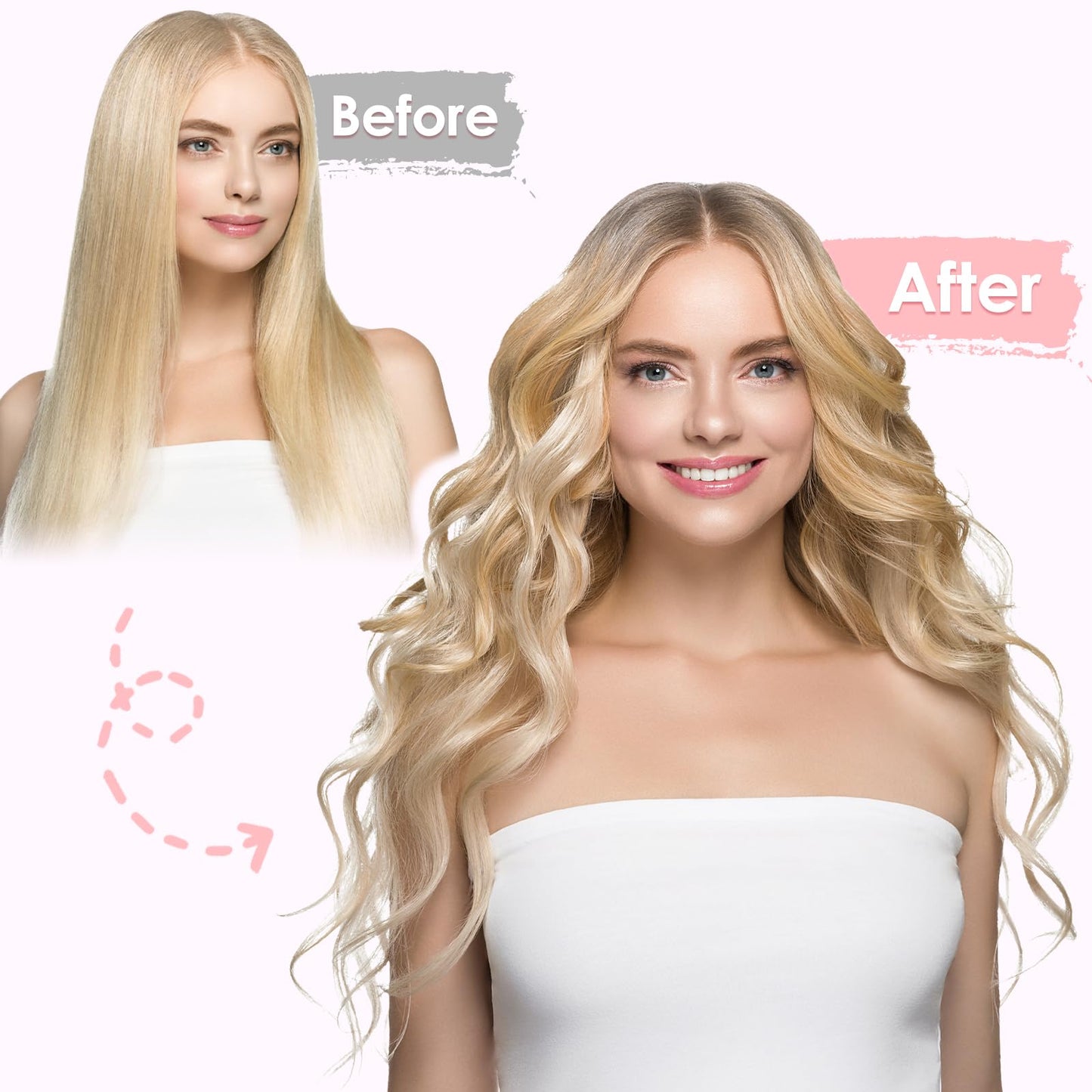 ARTIRNANOG styling tools collection showing the standard size pink and blue rollers for short and medium hair sections.