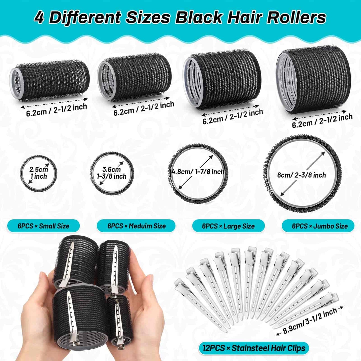 Premium stainless steel clips included in the Selizo heatless hair curler kit
