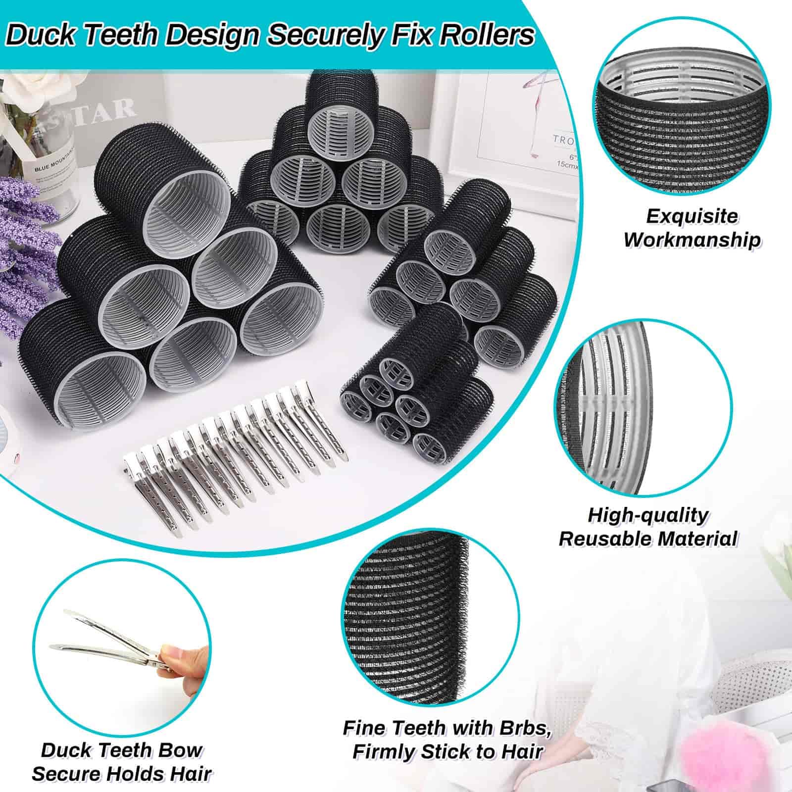 Black mesh storage bag filled with Selizo hair rollers and styling accessories
