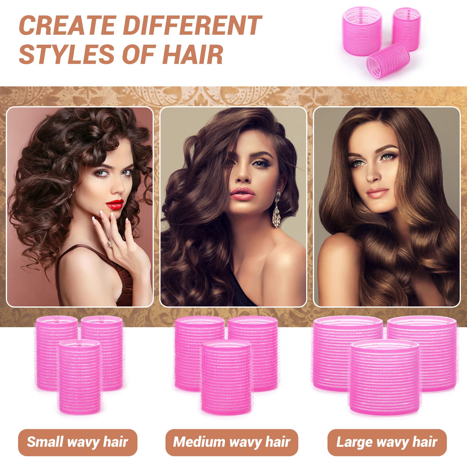 Close up view of the hook and loop nylon fiber texture on the rose red volumizing hair curlers.