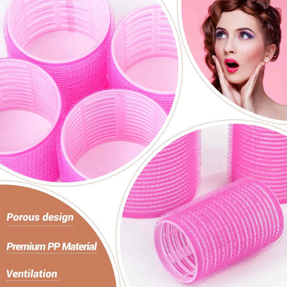 Demonstration of the hair roller set being used to create heatless blowout volume on long hair.
