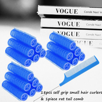 Close up of small heatless roller hair rollers for volume and curling short hair